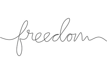 Freedom word one continuous line banner with editable stroke.