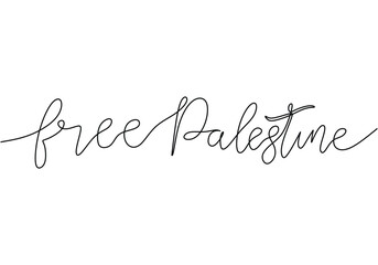 Free Palestine word one continuous line banner with editable stroke.