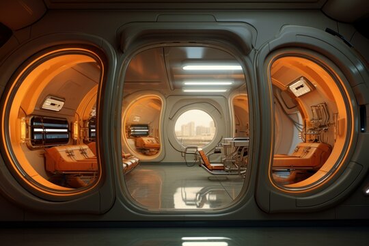 Spaceship sliding doors. Wall portal. Generate Ai