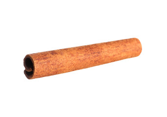 One aromatic cinnamon stick isolated on white
