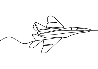 modern fighter plane in the air power vehicle one line art design