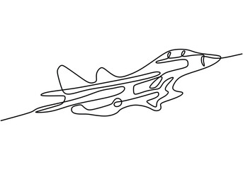 Fototapeta na wymiar modern fighter plane in the air power vehicle one line art design