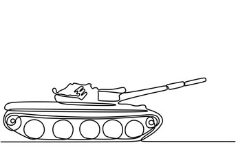 One continuous line drawing of tank fighting vehicle Armored vehicle