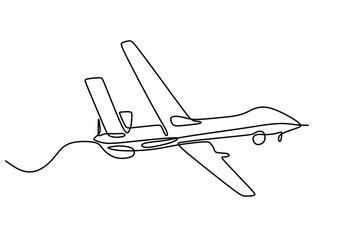 One single line drawing of flying drone airplane, unmanned plane