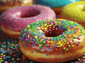 Donuts with colored sparks 3D Rendering - Illustration Design