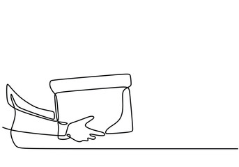 Hand carrying a cardboard box. World humanitarian day one-line drawing