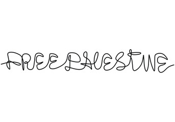 Free Palestine word in one continuous line art style.