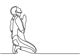 Continuous line drawing of women prayer, vector illustration.