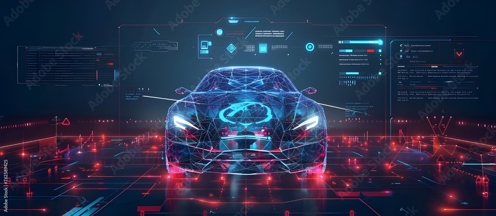 Poster Auto service in HUD style. Information and infographic with ui. Auto service in HUD style diagnostic.