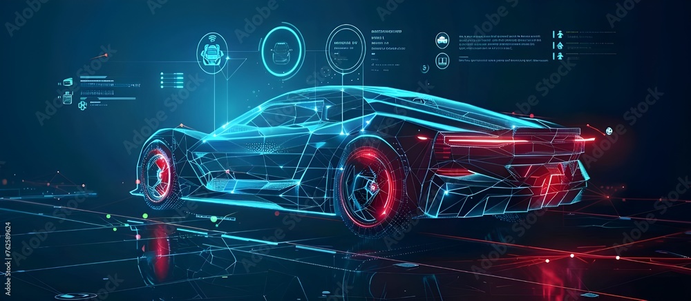 Aufkleber diagnostic auto in hud style. scan and maintenance automobile in 3d visualisation hologram. hi-tech 