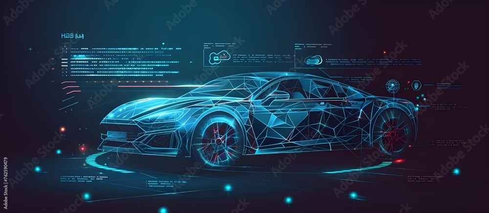 Aufkleber smart car, hologram smart auto in wireframe in line low-poly. smart automobile banner.
