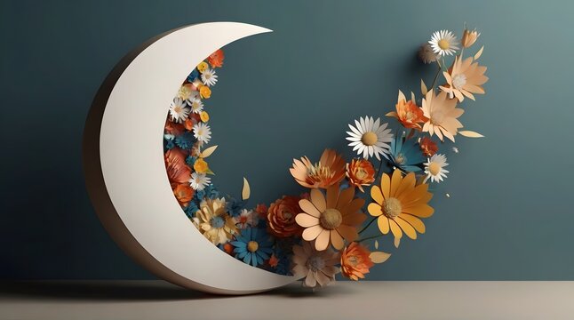 abstract 3D shape half sun half moon flower incorporated

