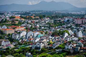 Panoramic View of Da Lat Cityscape with Mountains in Background, Vietnam