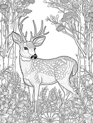 Deer Cartoon character, hand drawn design black and white vector illustration generated by Ai