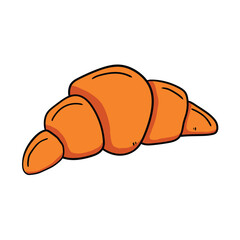 Hand drawn cartoon croissant isolated on white background.
