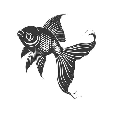 recommend clip art: Silhouette Cute goldfish full body black color only