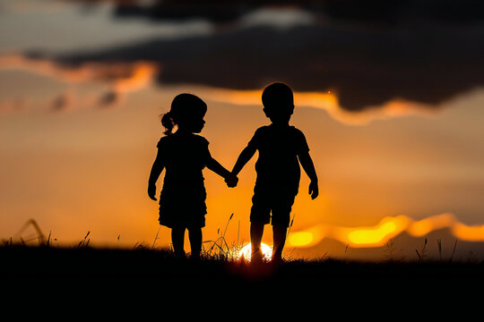 children holding hands, worlds, planets, love, friends, hugs, peace, together, play, silhouette, innocence