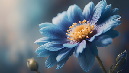 Obraz premium Blue beautiful flower on a beautiful toned blurred background, border. Delicate floral background, selective soft focus.