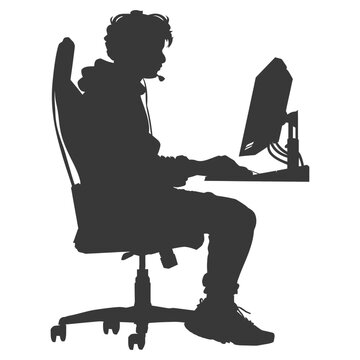 recommend clip art: Silhouette Gamer esport player sitting on chair black color only