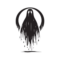 Ghost silhouette: Vector Ghost Silhouettes Hauntingly Capturing Ethereal Forms in Minimalist Design. Ghost black illustration - obrazy, fototapety, plakaty