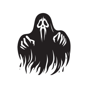 Ghost silhouette: Vector Ghost Silhouettes Hauntingly Capturing Ethereal Forms in Minimalist Design. Ghost black illustration