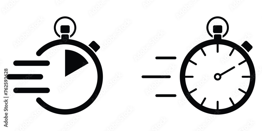 Poster shortest time stopwatch vector icon set. speed timer symbol. fast deadline. alarm pictogram. black s