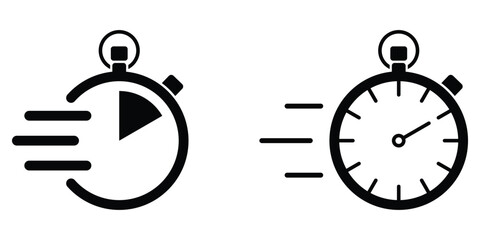 Shortest time stopwatch vector icon set. Speed Timer symbol. Fast deadline. Alarm pictogram. Black silhouette. Quick timer response sign. - obrazy, fototapety, plakaty