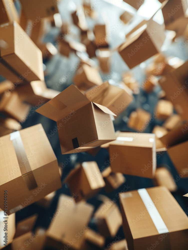 Aufkleber bunch of cardboard boxes are flying through air. boxes are all different sizes and shapes, and they 