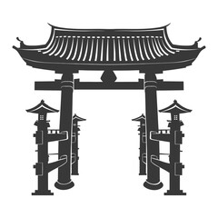 Silhouette japanese traditional gate black color only