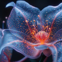 Closeup of a futuristic bioluminescent flower 3DCG hyperrealistic prime lenses super detailed ultra HD