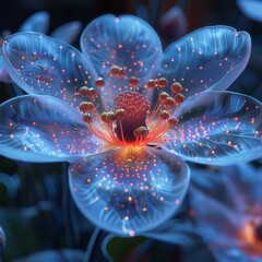 Closeup of a futuristic bioluminescent flower 3DCG hyperrealistic prime lenses super detailed ultra HD