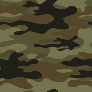 Military camouflage background, army seamless pattern, hunting forest textile print