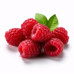 a group of raspberries with leaves
