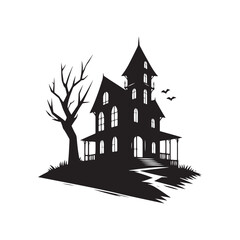 Vector Haunted House Silhouettes Conjuring Spooky Atmosphere and Halloween Charm. Haunted house black illustration.
