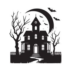 Vector Haunted House Silhouettes Conjuring Spooky Atmosphere and Halloween Charm. Haunted house black illustration.