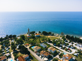 Lighthouse in Savudrija, Aerial View Coast of Istra, Croatia