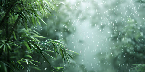 Bamboo leaves in the rain with bokeh background, nature concept - obrazy, fototapety, plakaty