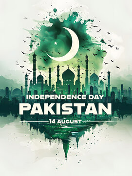 Pakistan Independence Day poster, vibrant and celebratory.