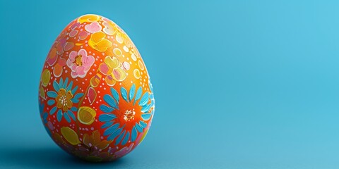 hand painted easter egg in floral pattern isolated on blue background