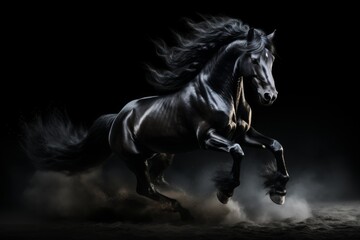 Obraz na płótnie Canvas Majestic Black Horse Galloping Isolated on Transparent Background