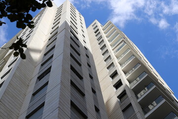 Modern appearance of high-rise buildings and structures made of glass and concrete.