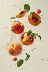 Peach, Honey, Mint | Action scene | Dropping, falling | Marketing | Recipes | close-up, vibrant colors | Muted Background