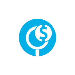 Money Search Logo Icon Template Design. coin and loupe logo combination. 