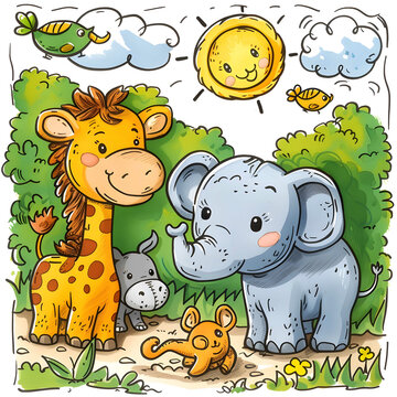 Dive into the wild with our 'Jungle Adventure' sticker collection, perfect for sparking children's imagination. This set features vibrant 2D cartoons of jungle animals and tropical flora, ideal for ed
