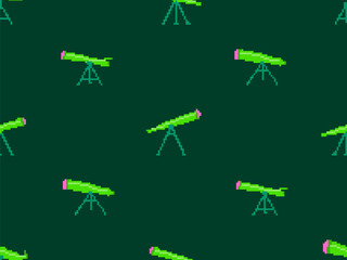 Pixel telescope seamless pattern. Telescope on a tripod in pixel art style. 8-bit astronomical telescope for observing outer space. Design for print wallpaper, banner and poster. Vector illustration