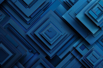 Blue Dark 3D Squares Overlaying Geometric Shapes Pattern, Abstract Futuristic.