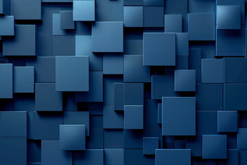 Blue Dark 3D Squares Overlaying Geometric Shapes Pattern, Abstract Futuristic.