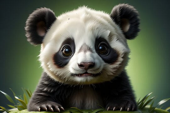 cute panda on a green background.