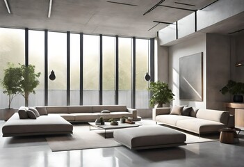 A sleek and contemporary lounge area featuring clean lines, minimalist furniture, and a neutral color palette.