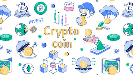 Fototapeta premium A doodle showcasing various elements of crypto investment and blockchain trends 